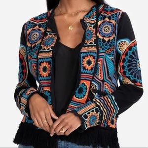 Johnny Was Tamsin Fully Embroidered w/ floral & abstract design Fringe Jacket. M